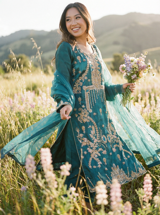3- Piece Zinc Mirror Silk Dress
