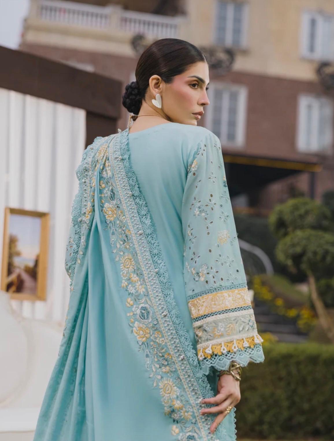 Turquoise Lawn 3 Piece Embroidered Dress