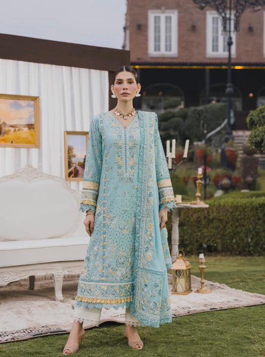 Turquoise Lawn 3 Piece Long Dress