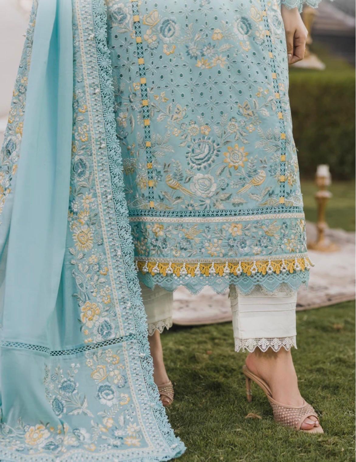 Turquoise Lawn 3 Piece Embroidered Dress