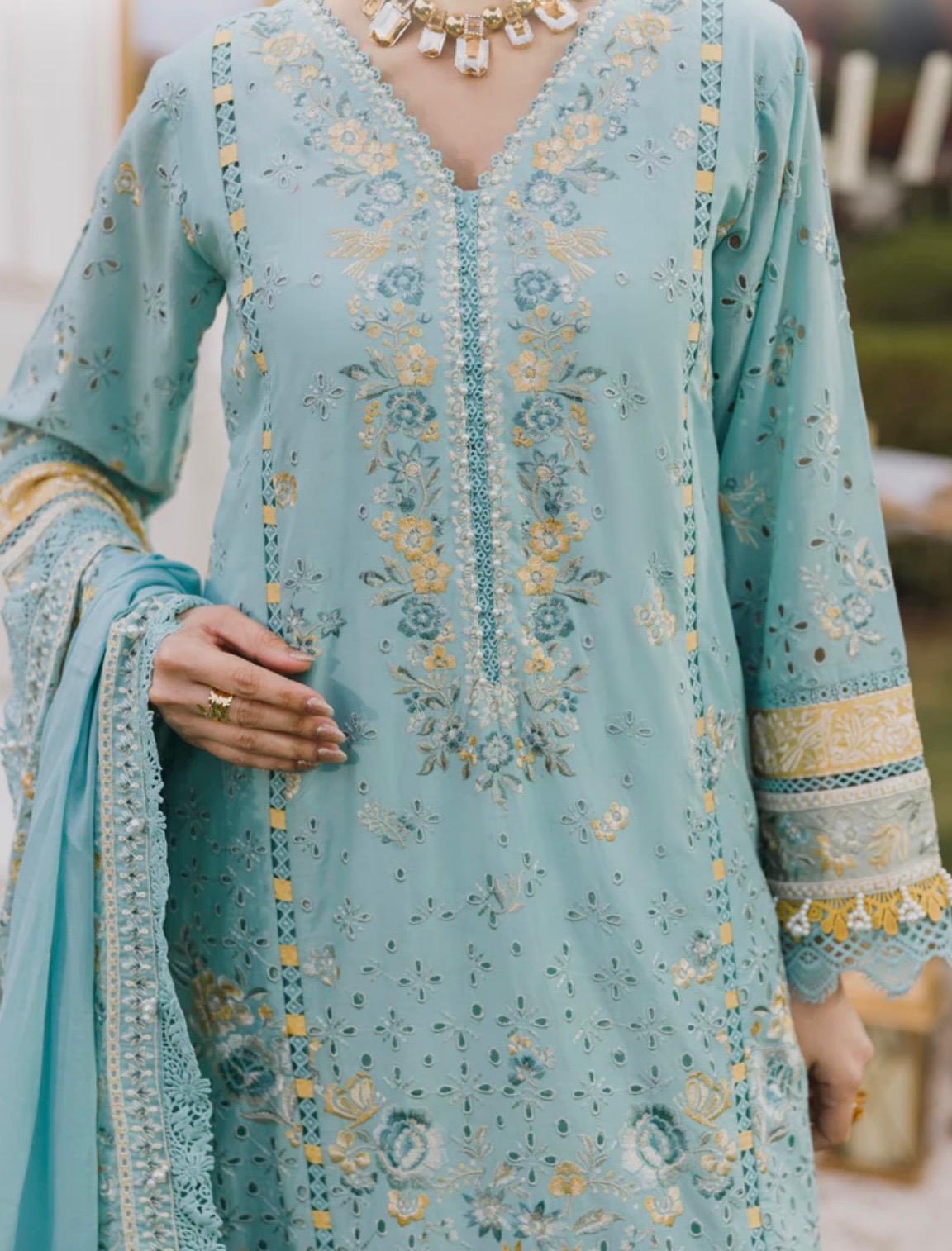 Turquoise Lawn 3 Piece Embroidered Dress